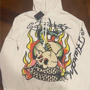 Ed Hardy White Hoodie with Bold Graphic Design